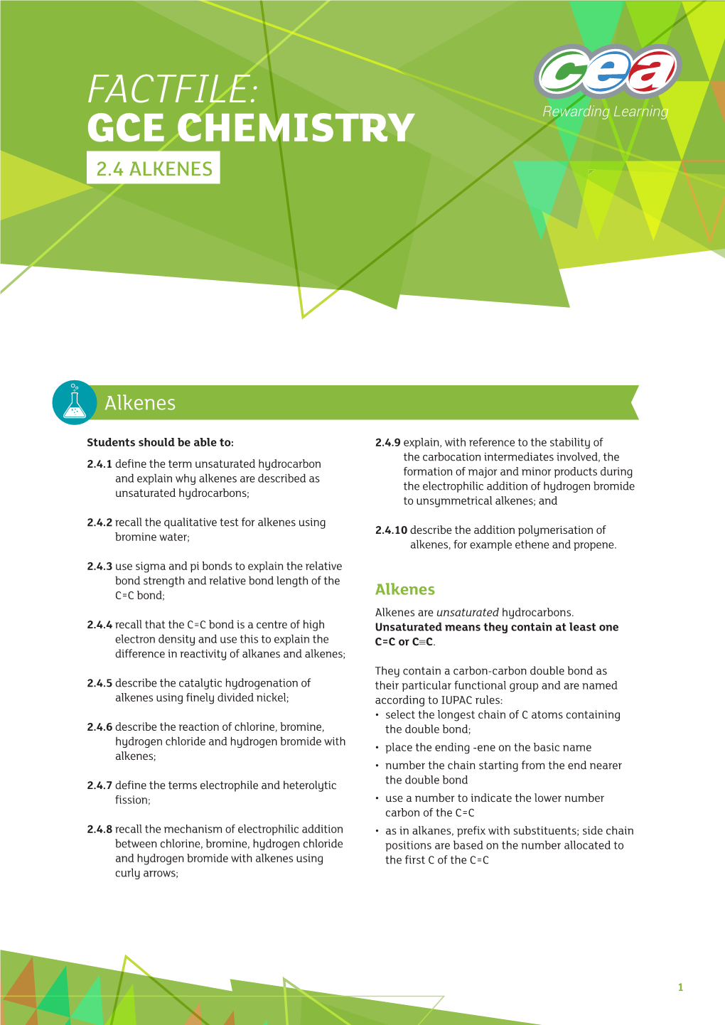 Gce Chemistry 2.4 Alkenes