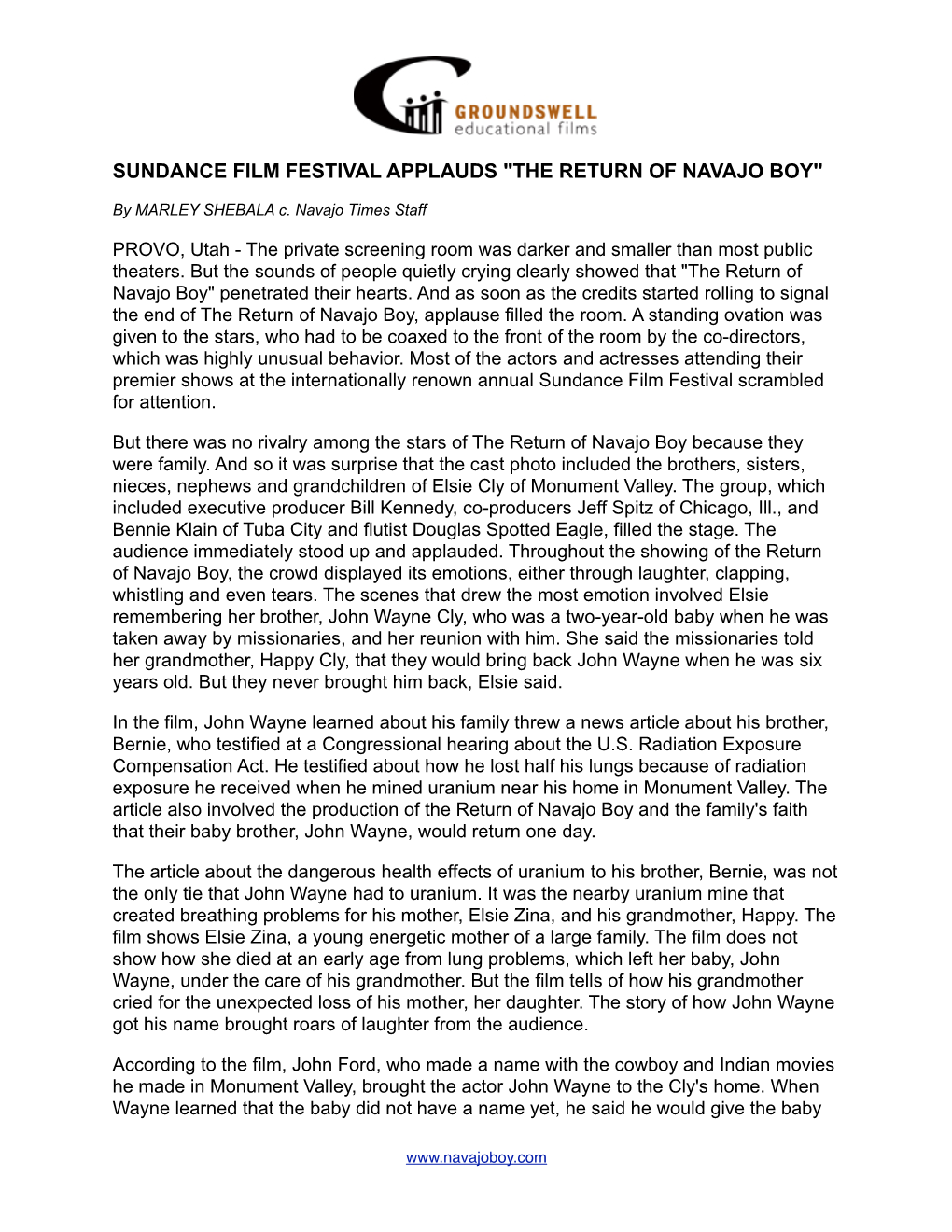 Sundance Film Festival Applauds "The Return of Navajo Boy"