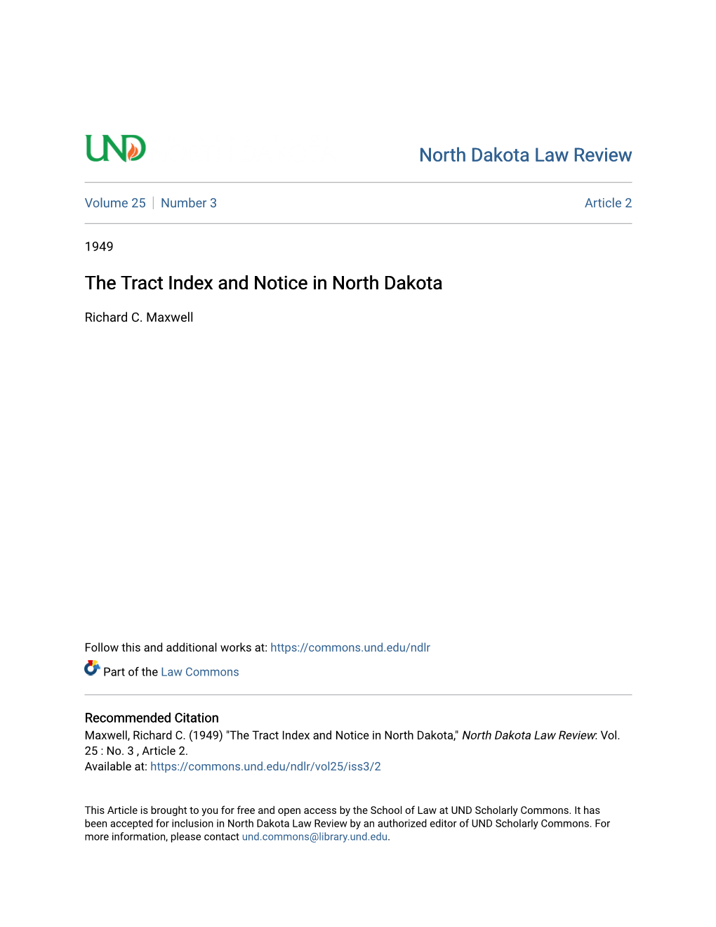 The Tract Index and Notice in North Dakota