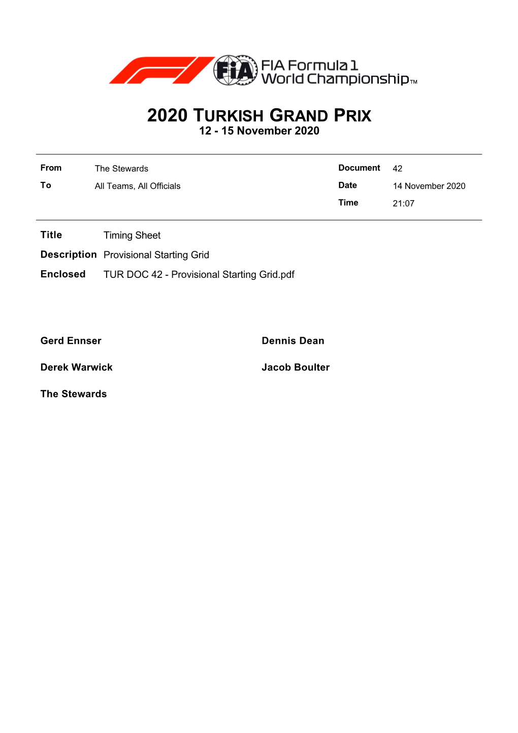 2020 TURKISH GRAND PRIX 12 - 15 November 2020