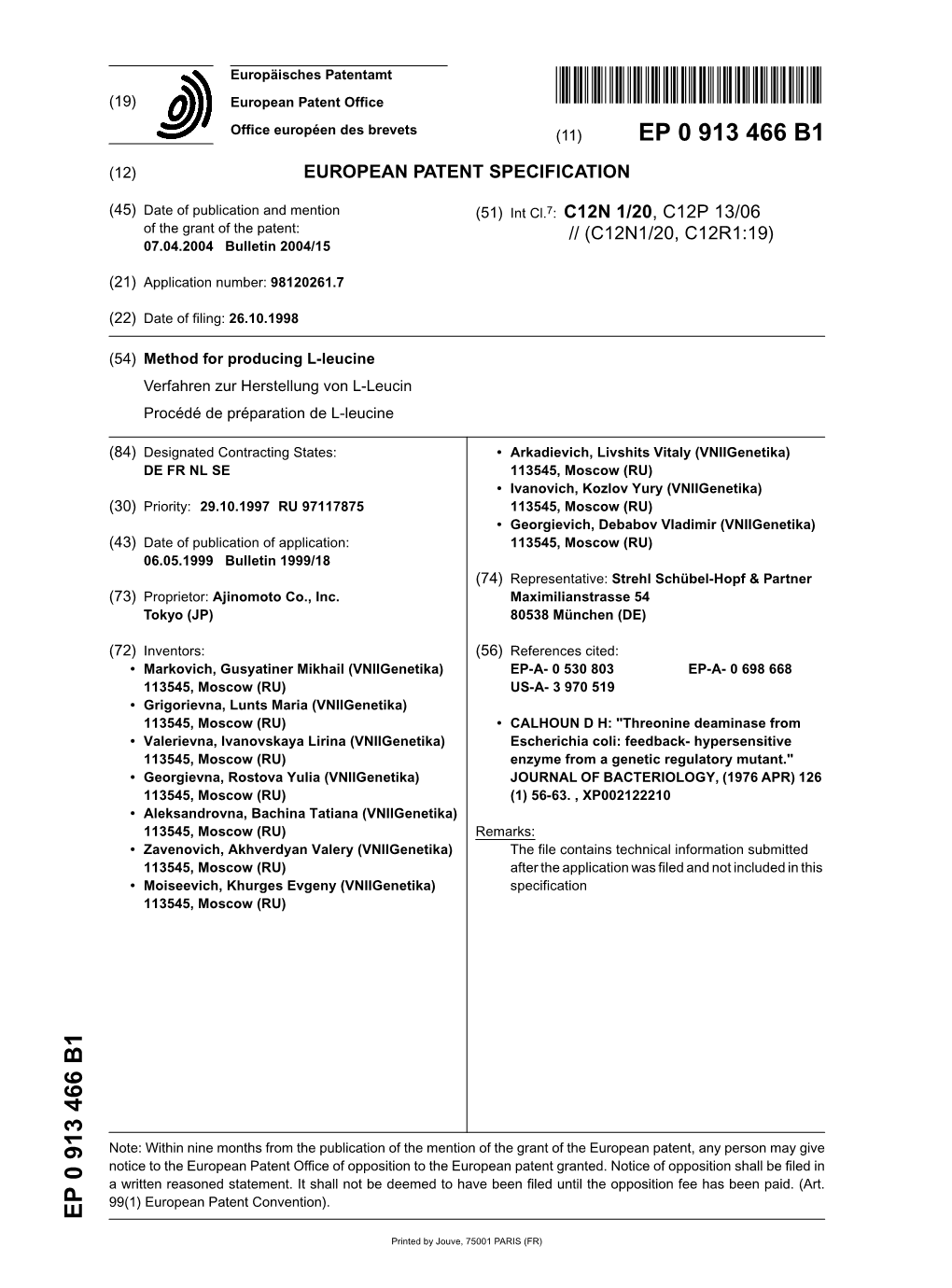 Method for Producing L-Leucine Verfahren Zur Herstellung Von L-Leucin Procédé De Préparation De L-Leucine