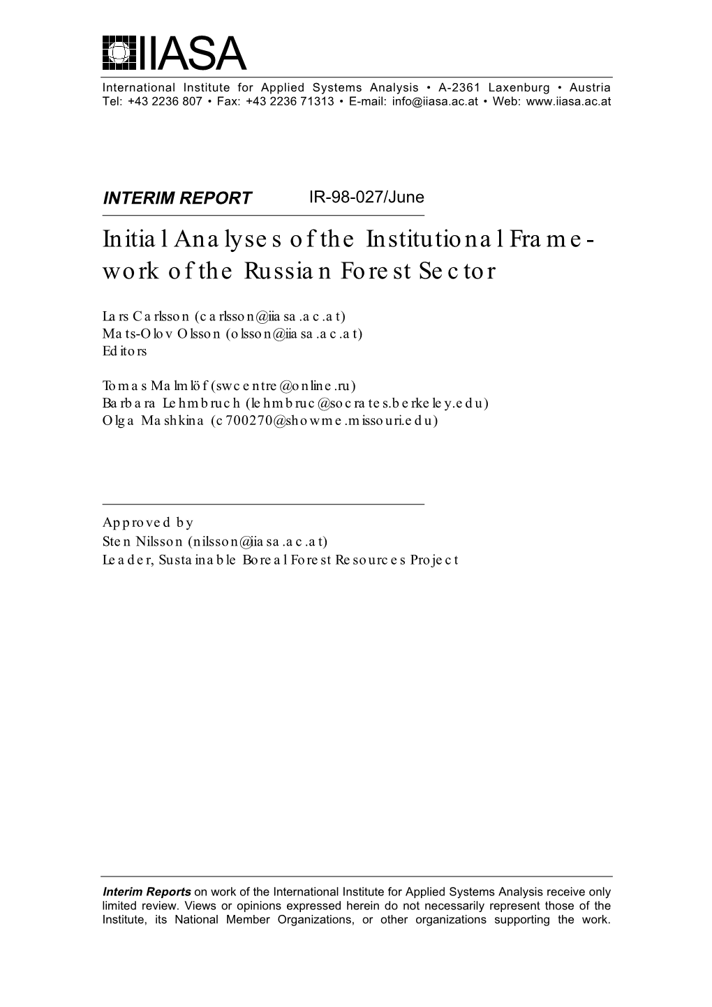 Work of the Russian Forest Sector