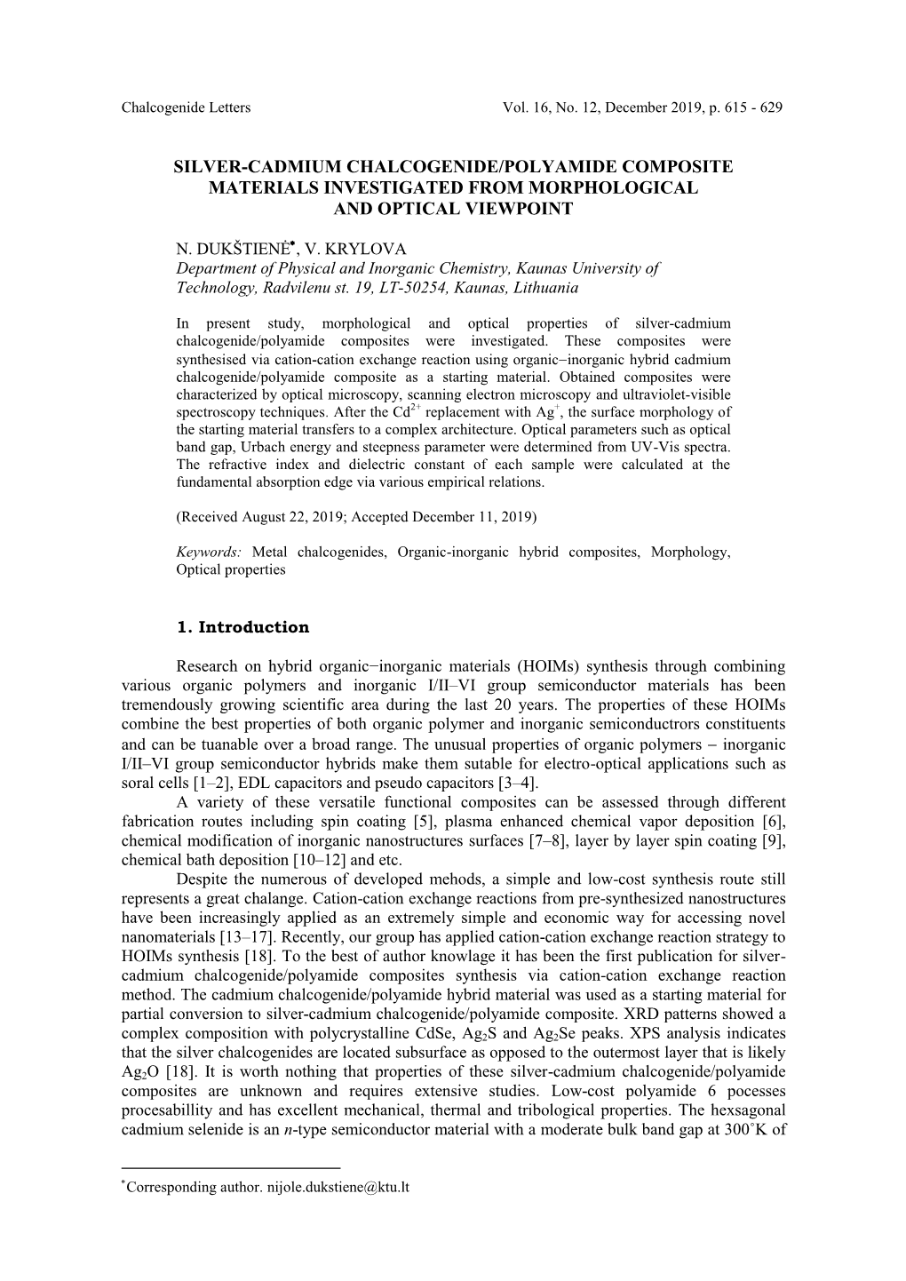 Silver-Cadmium Chalcogenide/Polyamide Composite Materials Investigated from Morphological and Optical Viewpoint