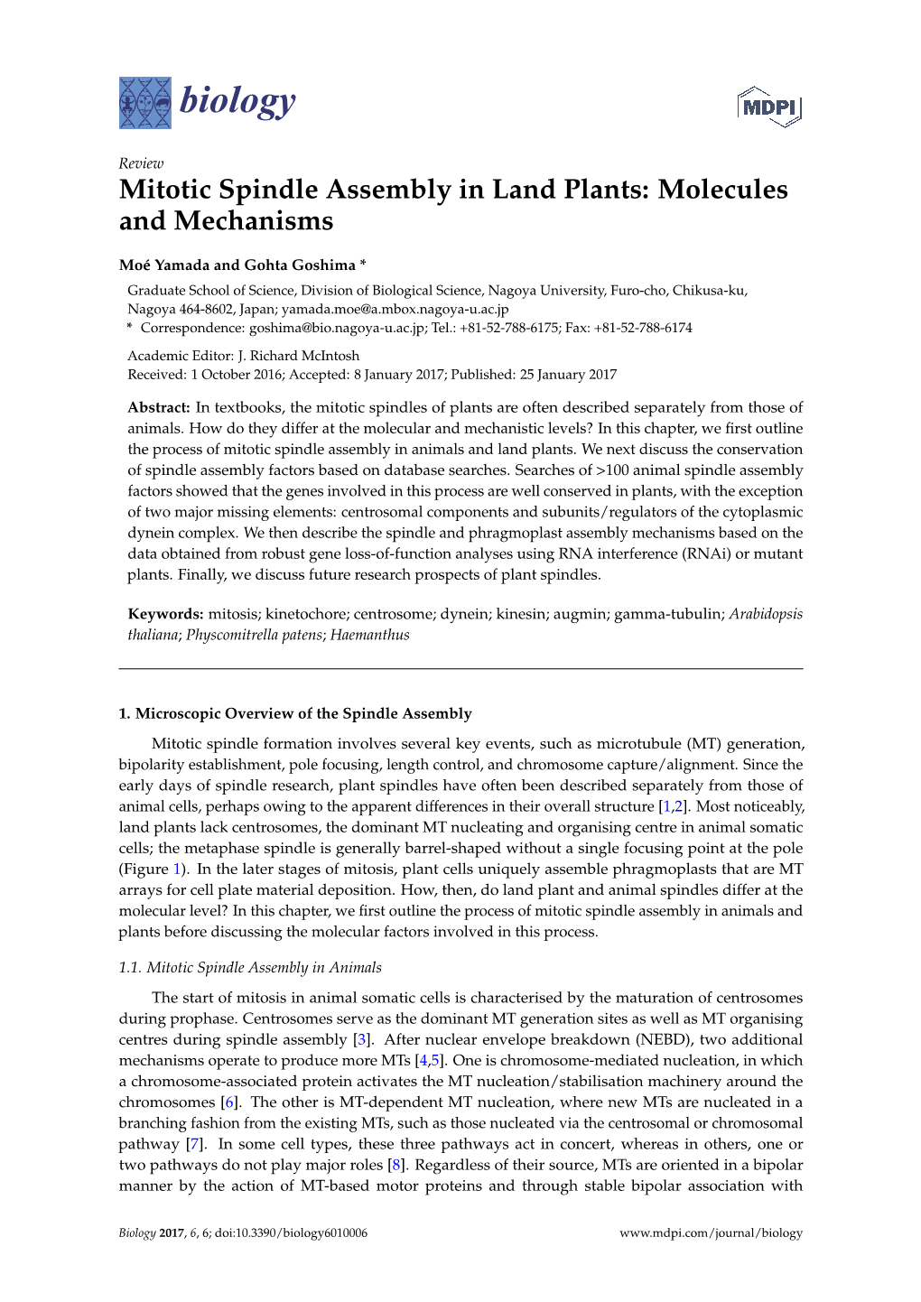 Mitotic Spindle Assembly in Land Plants: Molecules and Mechanisms