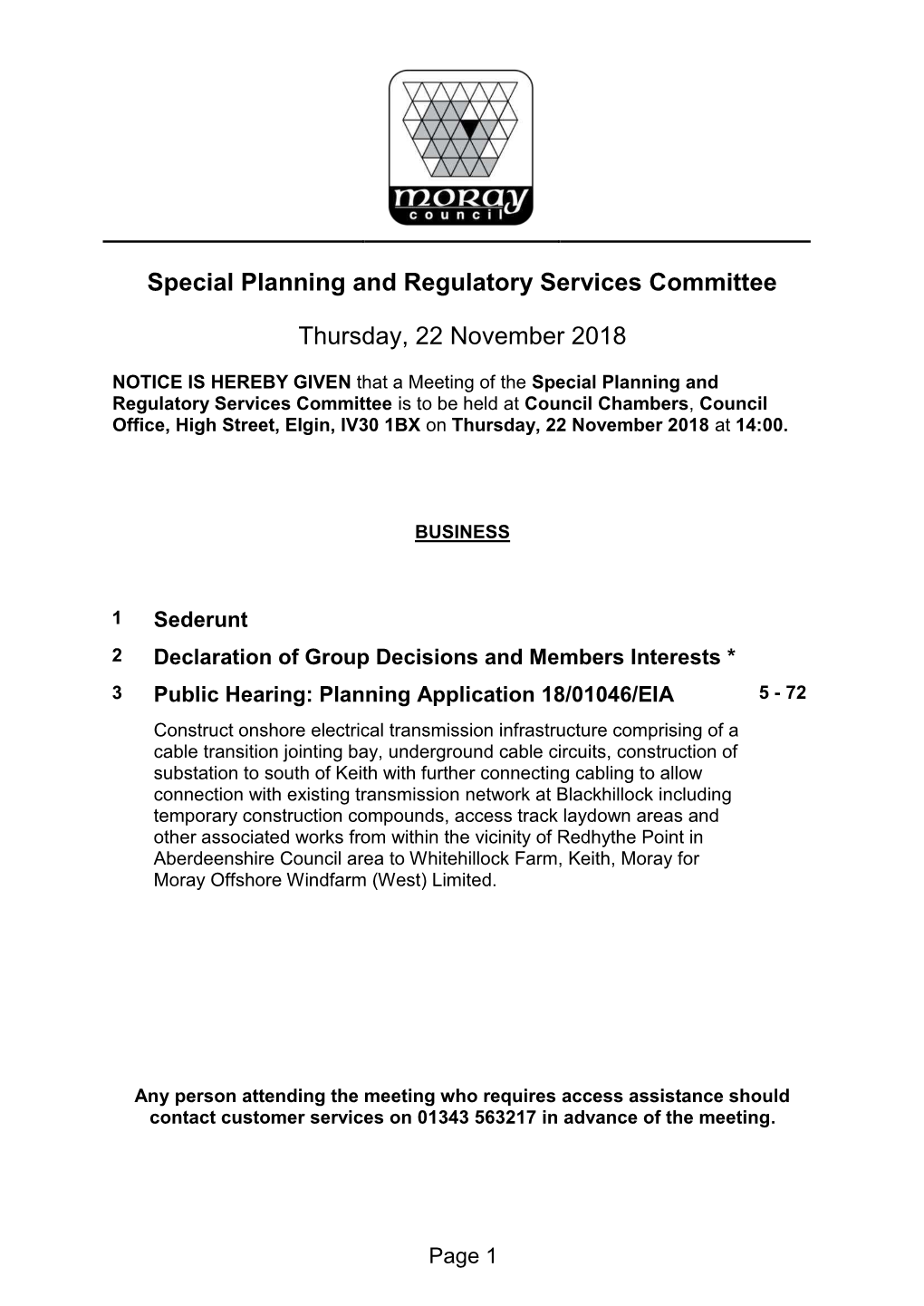 Special Planning and Regulatory Services Committee Thursday, 22