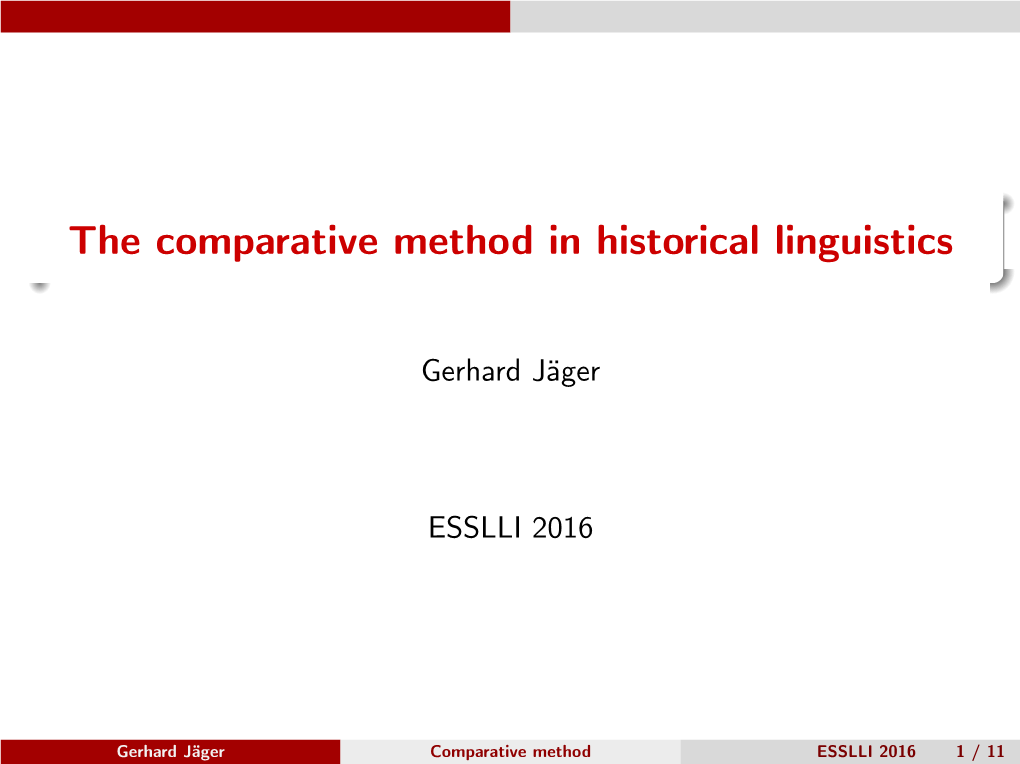 The Comparative Method in Historical Linguistics