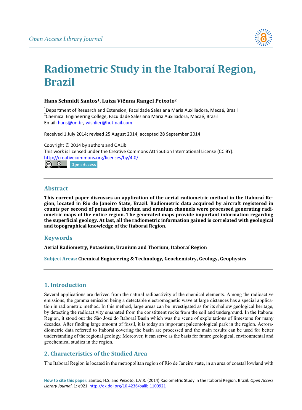 Radiometric Study in the Itaboraí Region, Brazil