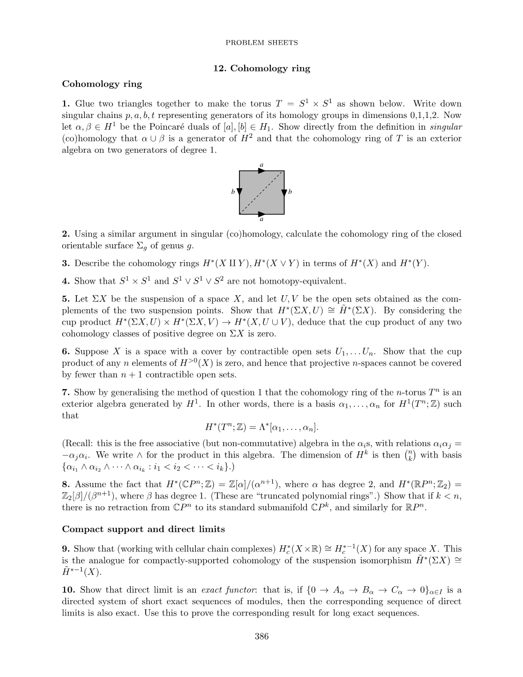 Problem Sheets 12. Cohomology Ring Cohomology Ring 1. Glue Two