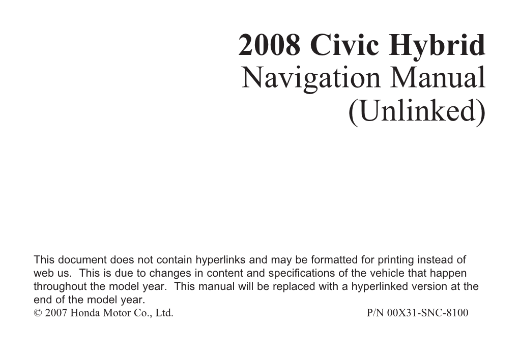 2008 Civic Hybrid Navigation Manual (Unlinked)