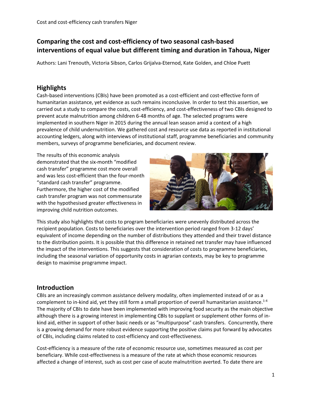 Comparing the Cost and Cost-Efficiency of Two Seasonal Cash-Based Interventions of Equal Value but Different Timing and Duration in Tahoua, Niger