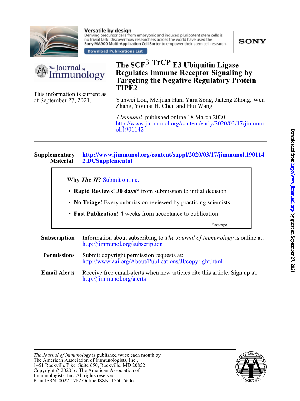 The Scfβ-Trcp E3 Ubiquitin Ligase Regulates Immune Receptor