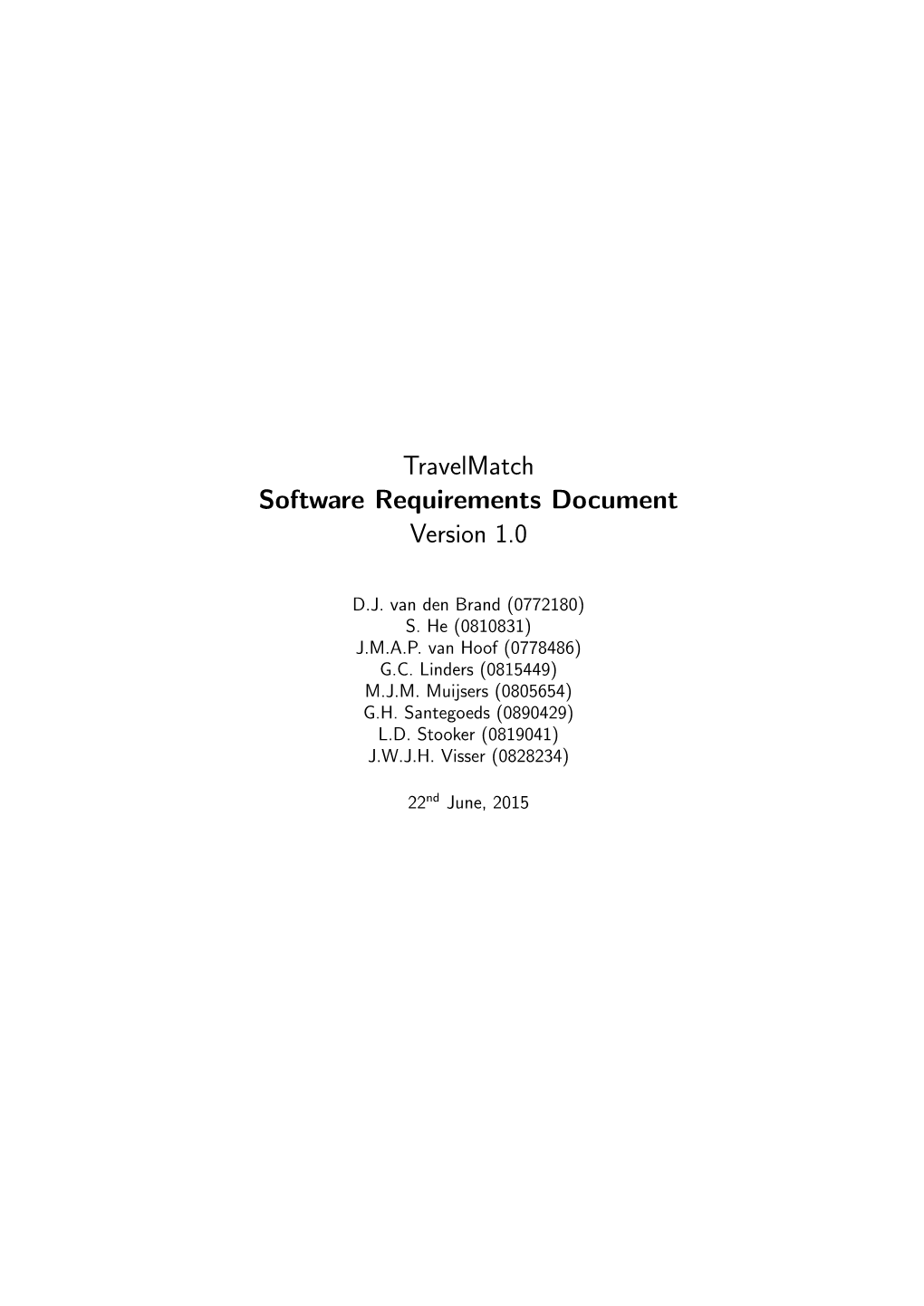 Travelmatch Software Requirements Document Version 1.0