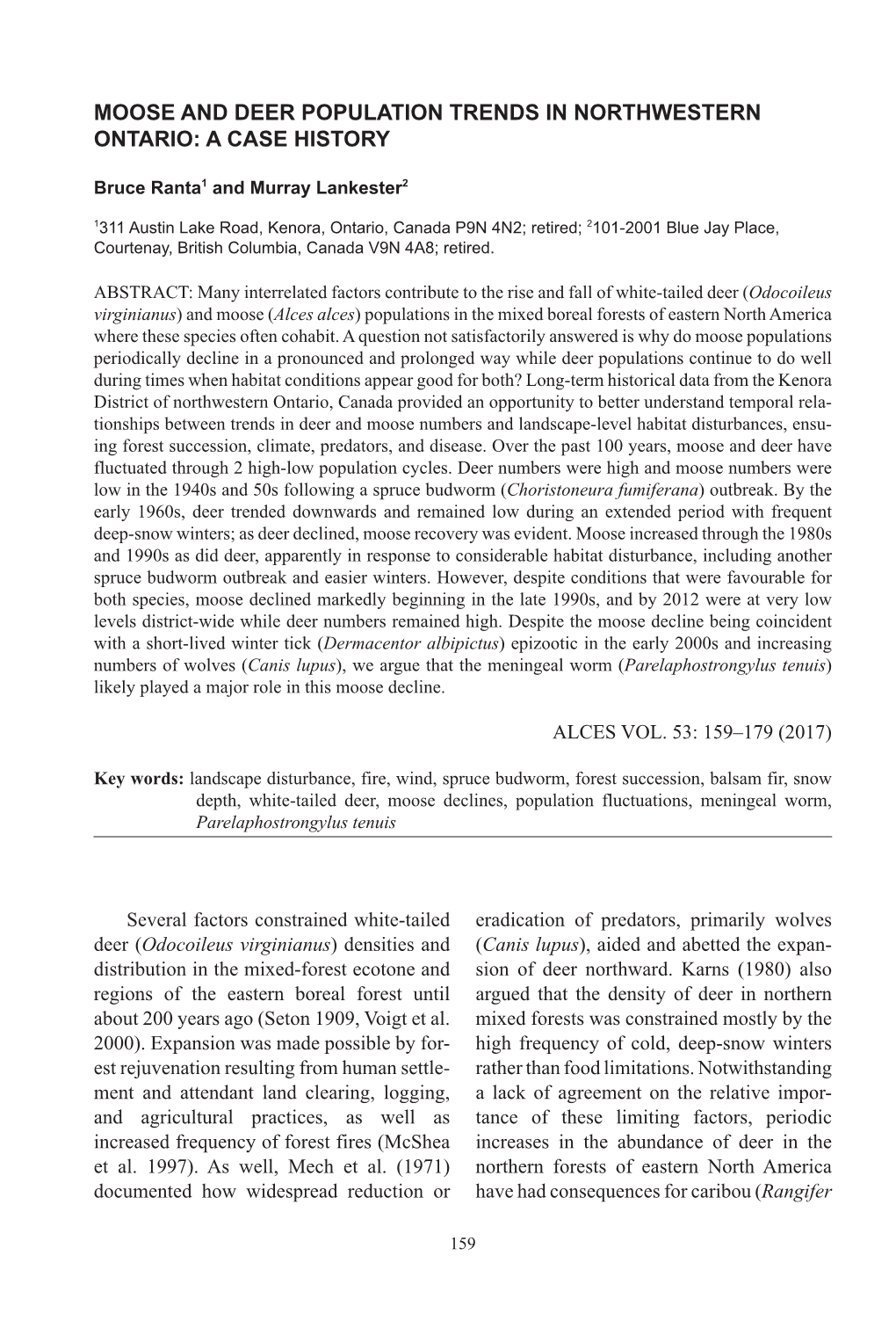 Moose and Deer Population Trends in Northwestern Ontario: a Case History