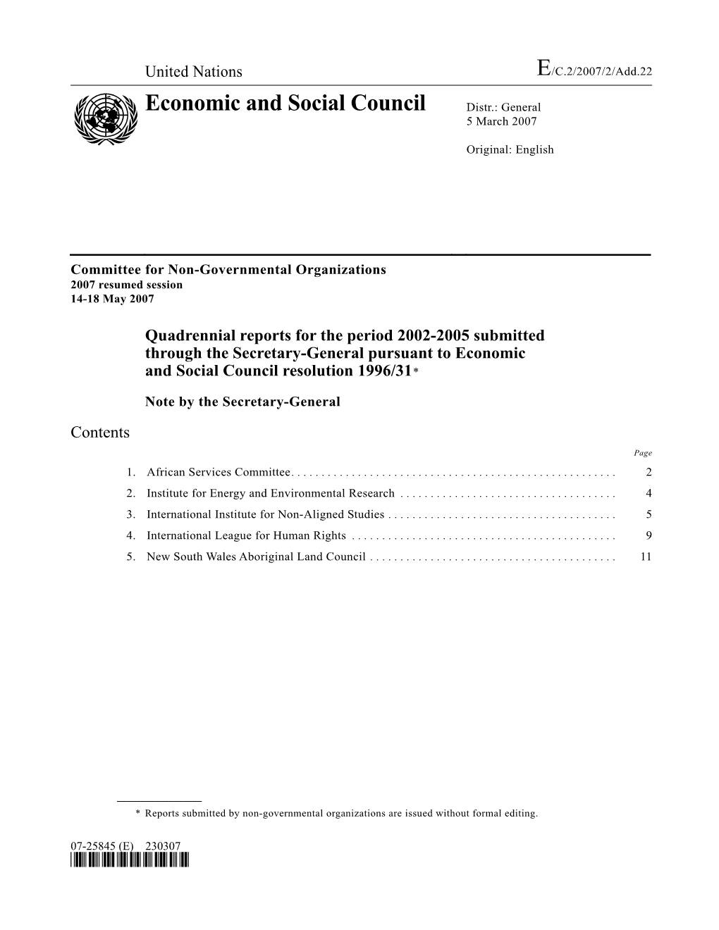 Economic and Social Council Distr.: General 5 March 2007