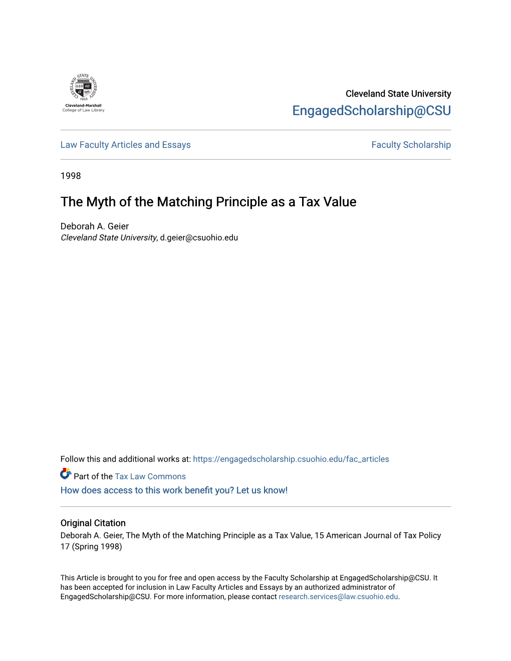 The Myth of the Matching Principle As a Tax Value