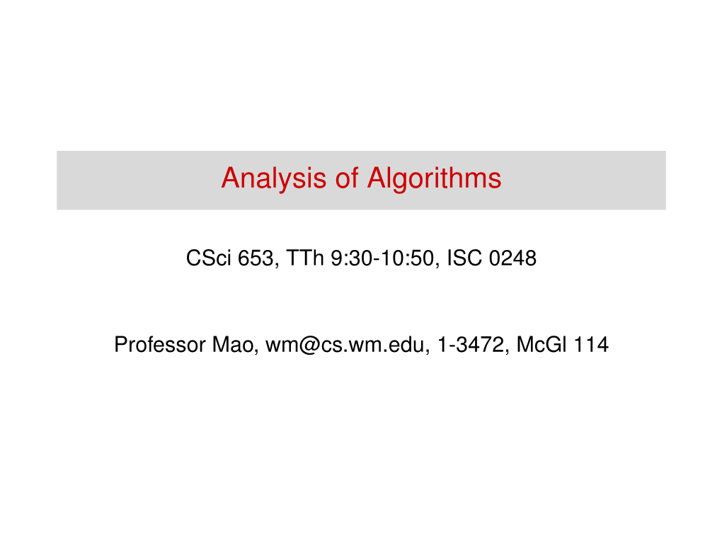 Analysis of Algorithms