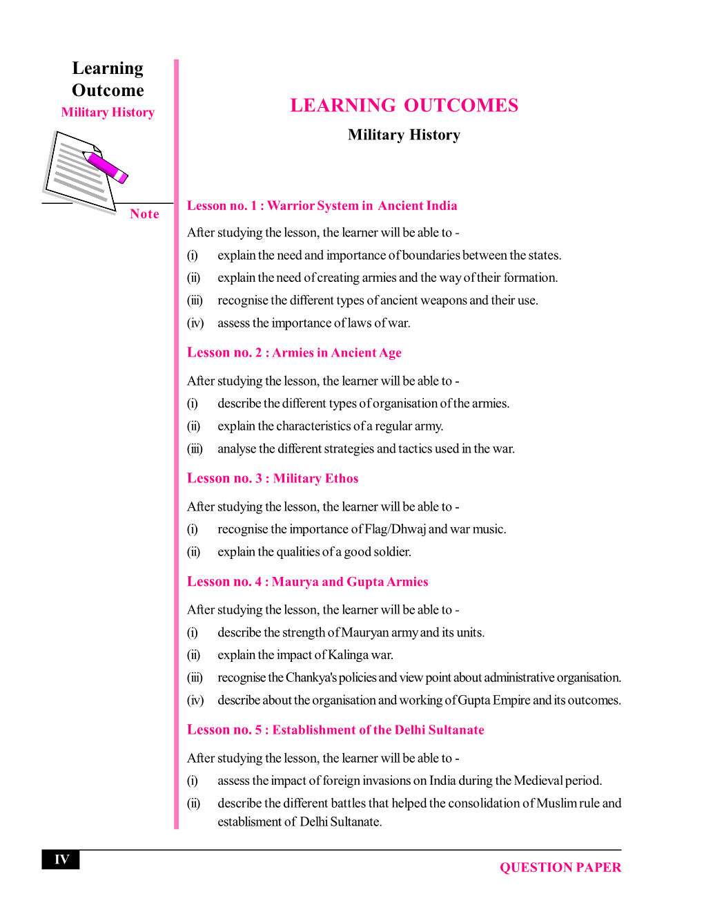 LEARNING OUTCOMES Military History