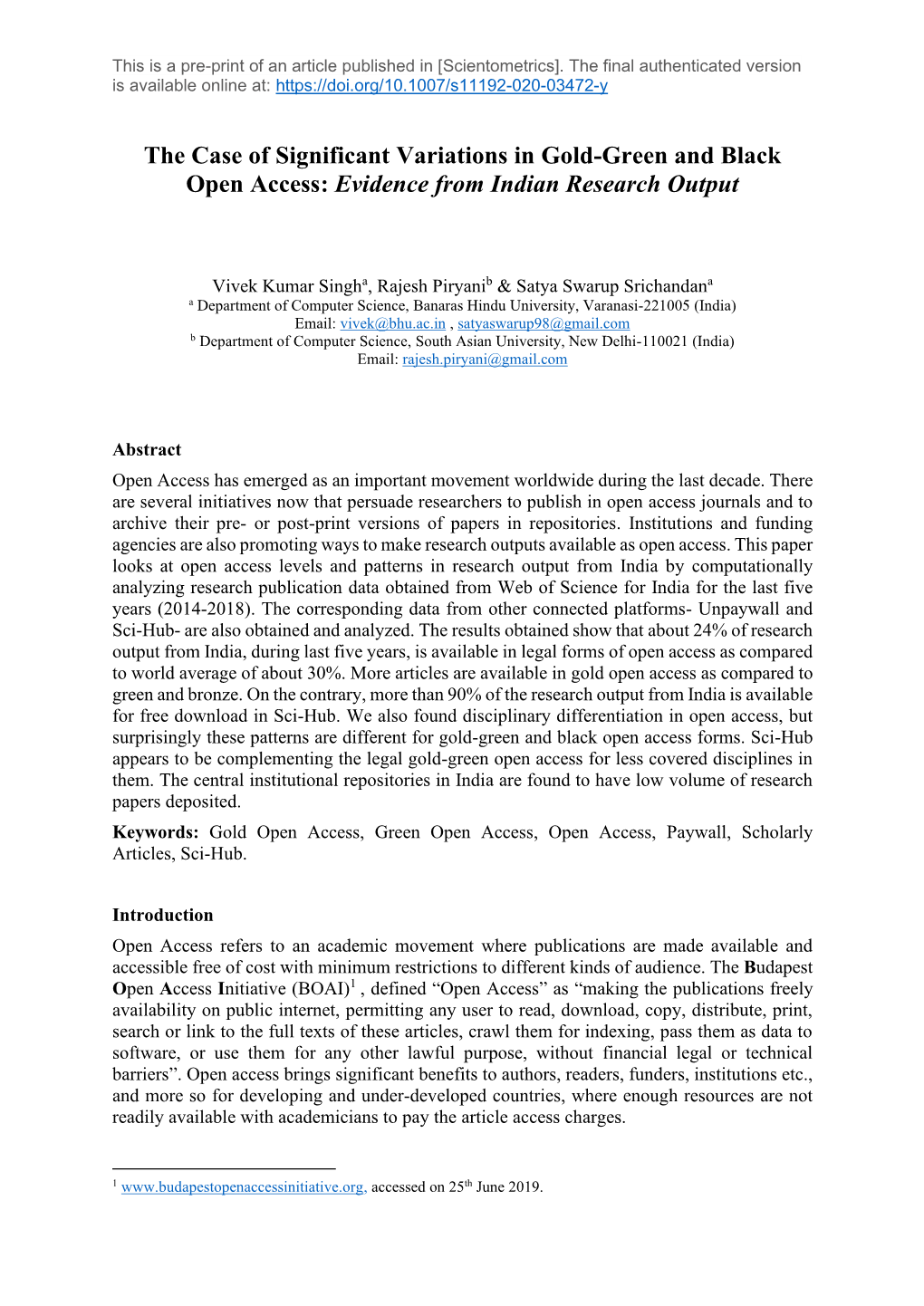 The Case of Significant Variations in Gold-Green and Black Open Access: Evidence from Indian Research Output