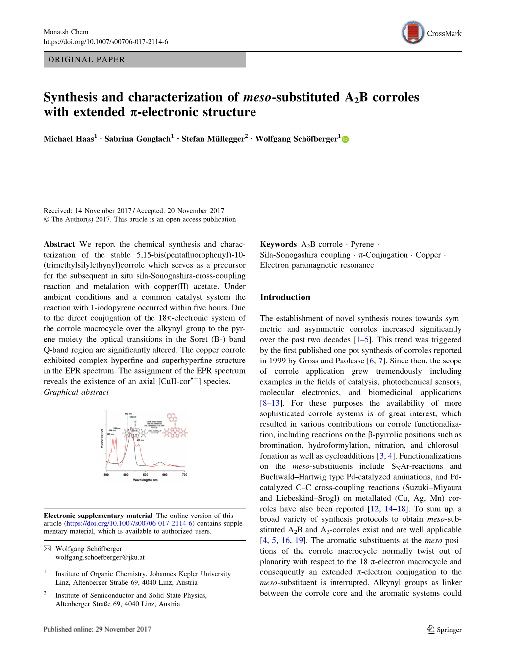 Synthesis and Characterization of Meso-Substituted A2B Corroles with Extended P-Electronic Structure