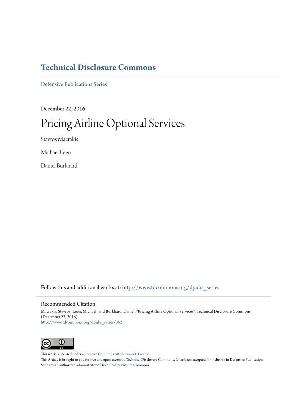 Pricing Airline Optional Services Stavros Macrakis