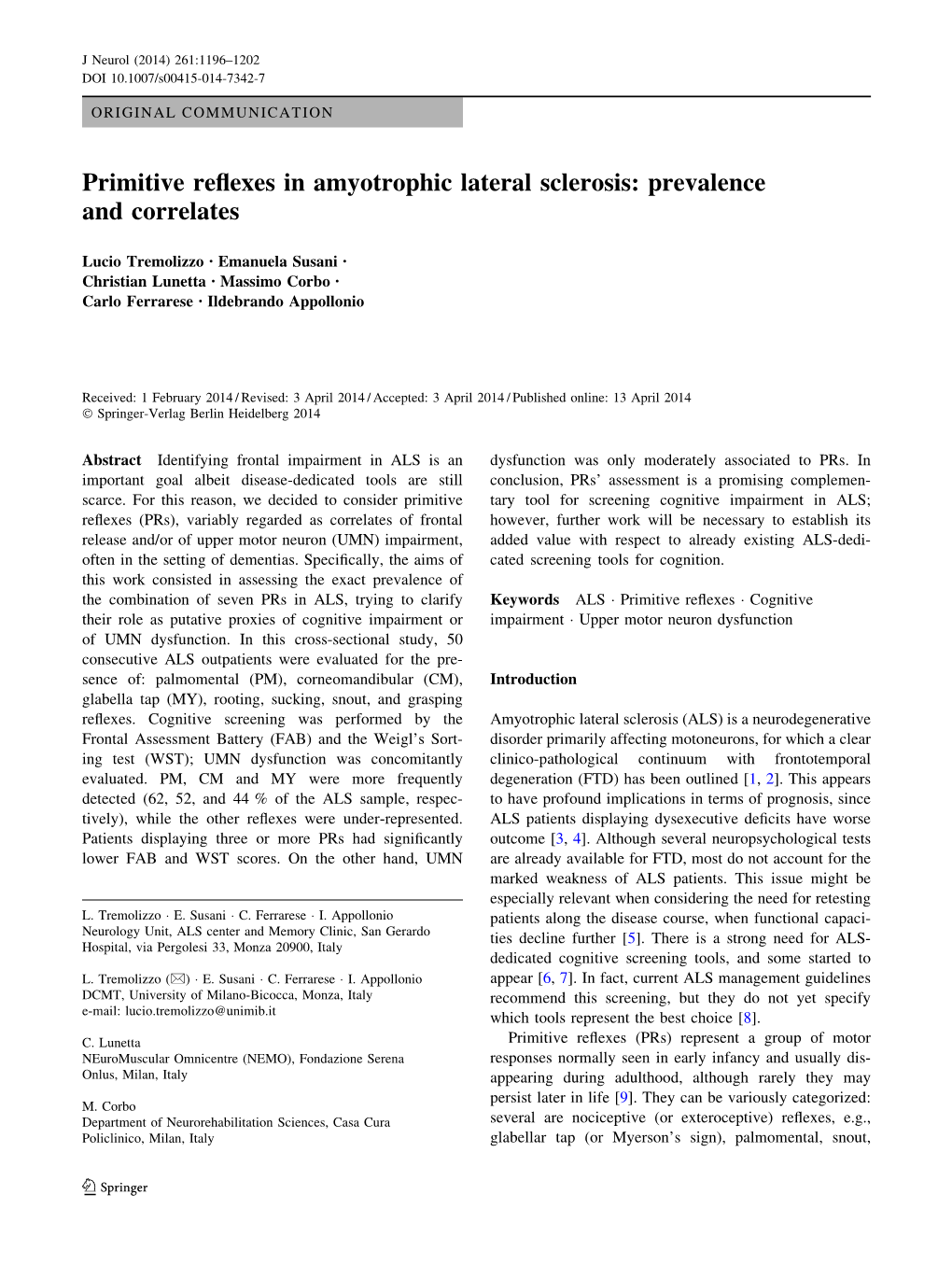 Primitive Reflexes in Amyotrophic Lateral Sclerosis: Prevalence And