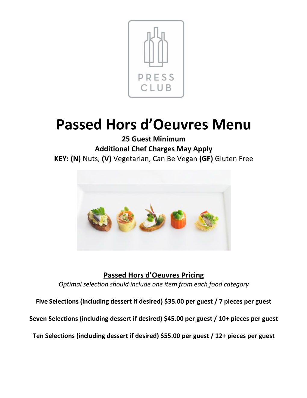 Passed Hors D'oeuvres Menu