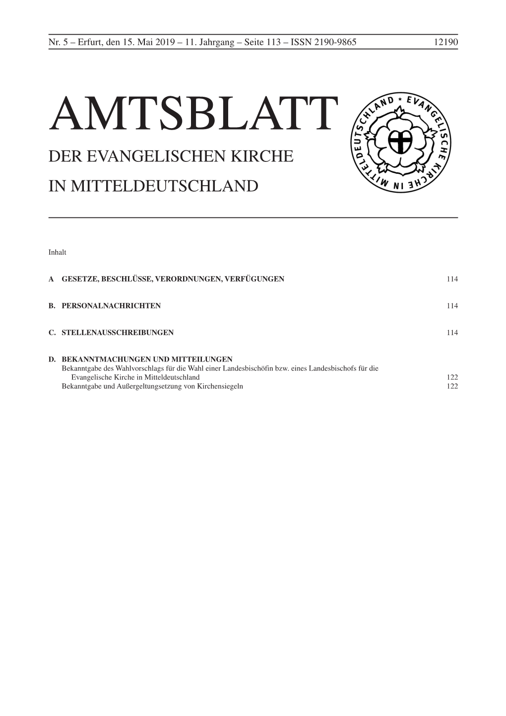 Amtsblatt Der Evangelischen Kirche in Mitteldeutschland