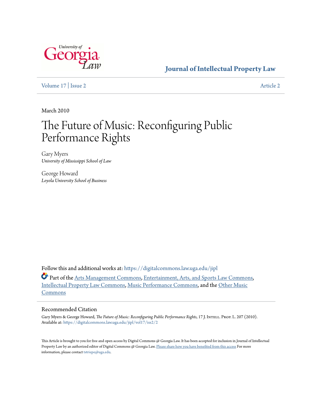 The Future of Music: Reconfiguring Public Performance Rights, 17 J