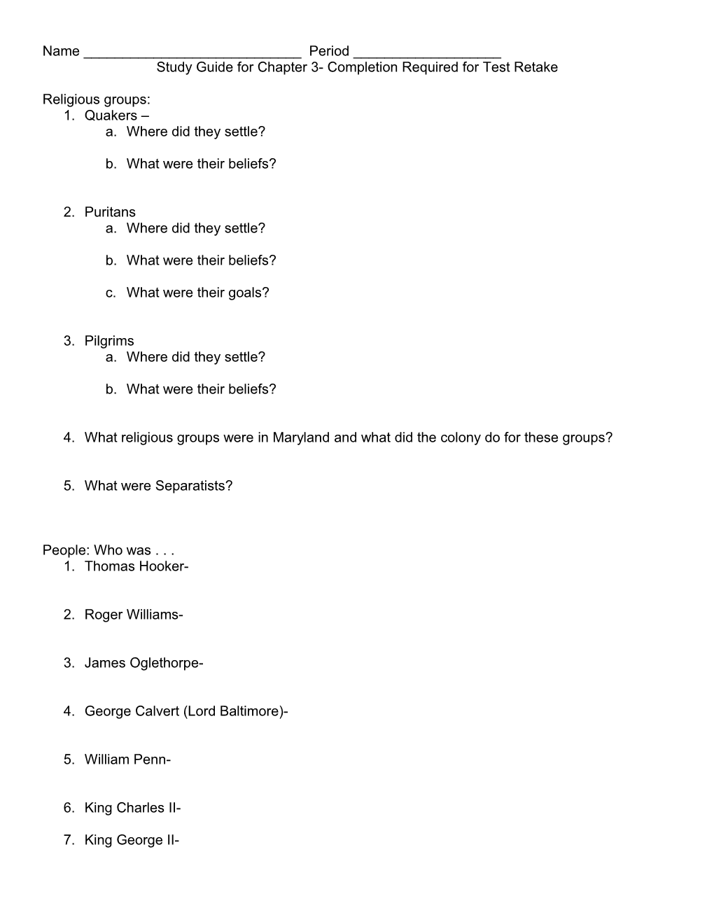 Study Guide for Chapter 3