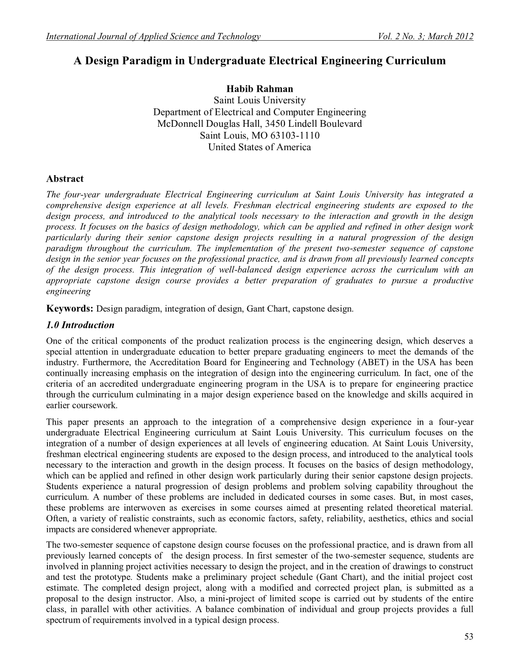 A Design Paradigm in Undergraduate Electrical Engineering Curriculum