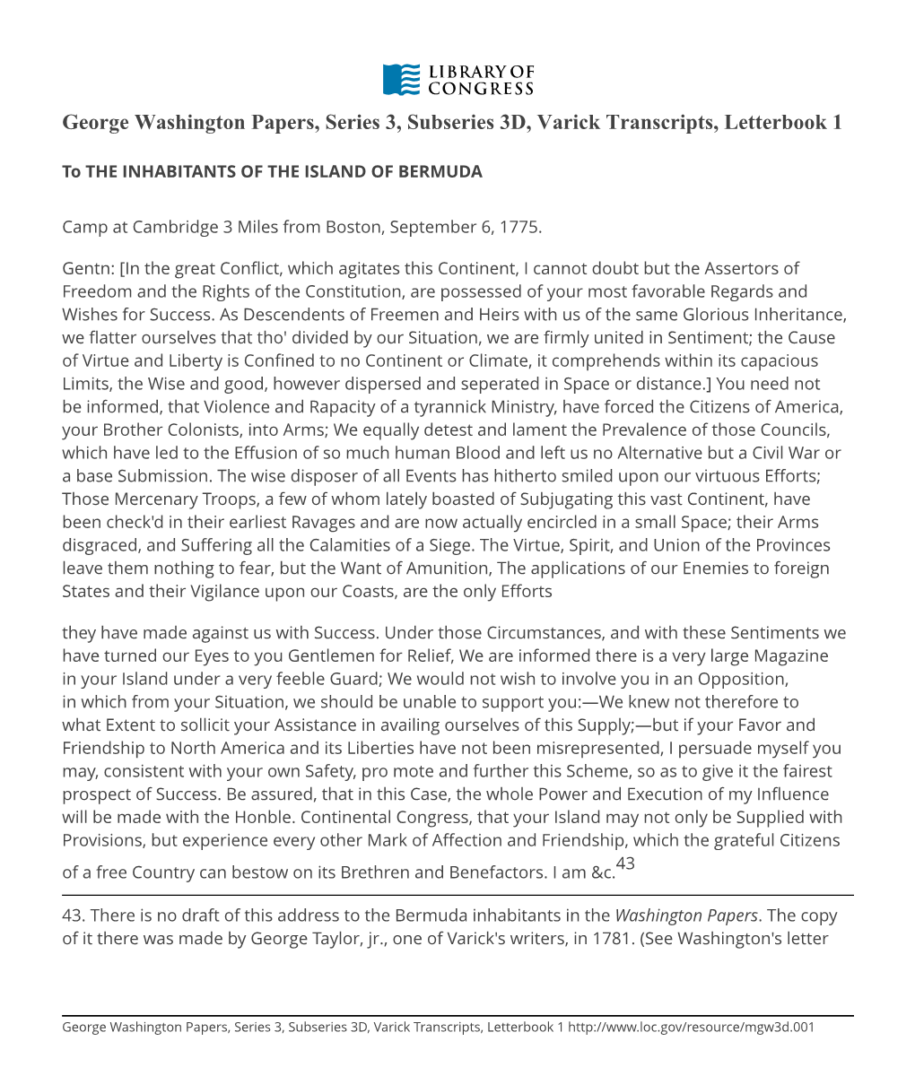 George Washington Papers, Series 3, Subseries 3D, Varick Transcripts, Letterbook 1
