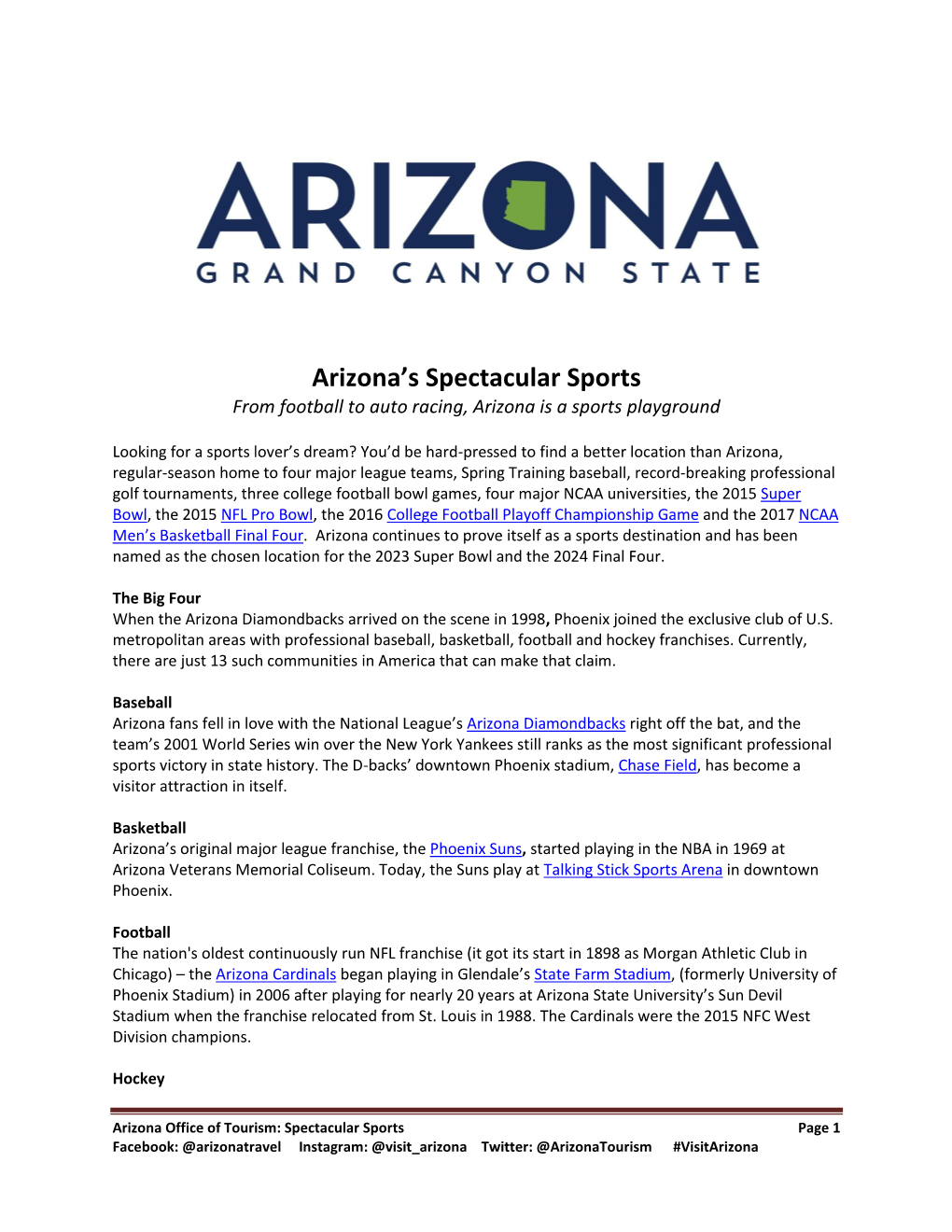 Arizona's Spectacular Sports