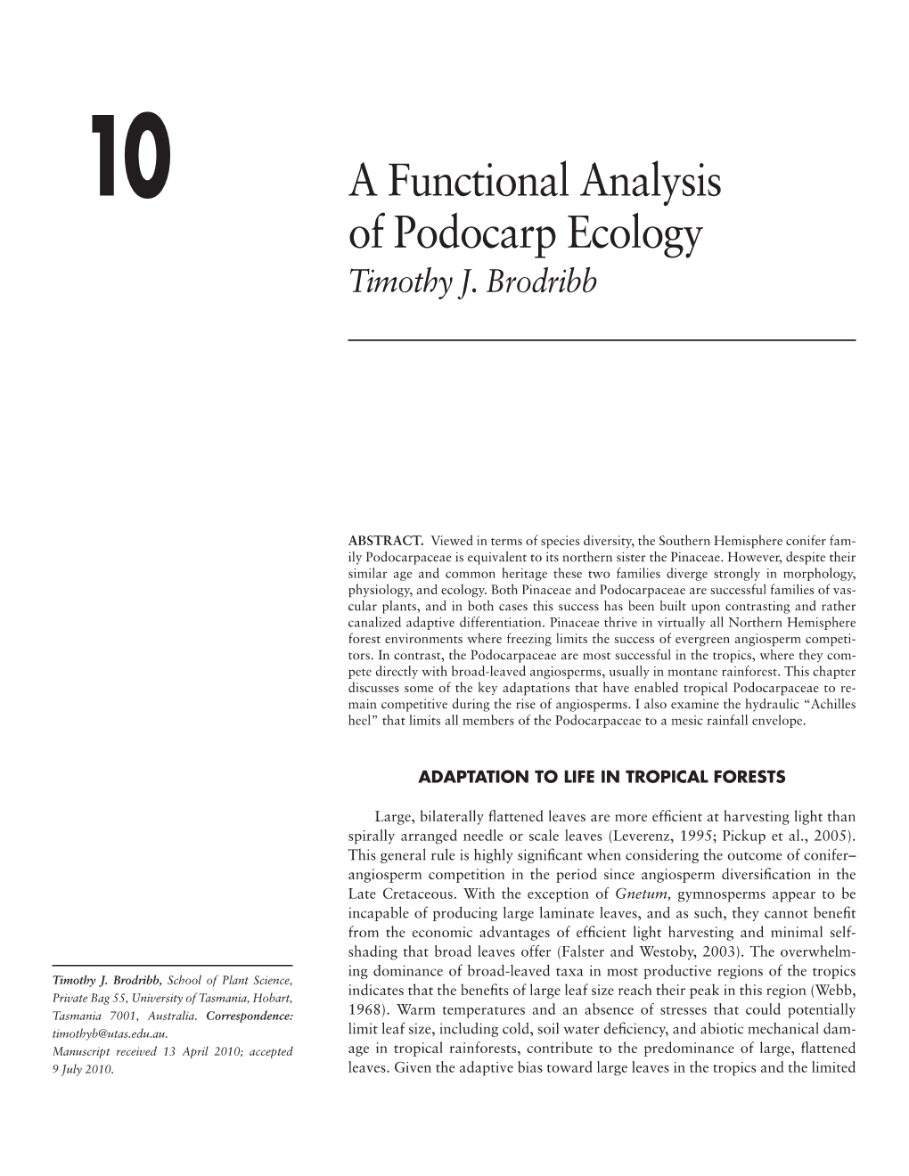 10 a Functional Analysis of Podocarp Ecology Timothy J