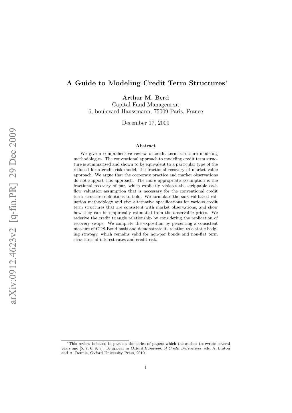 A Guide to Modeling Credit Term Structures∗