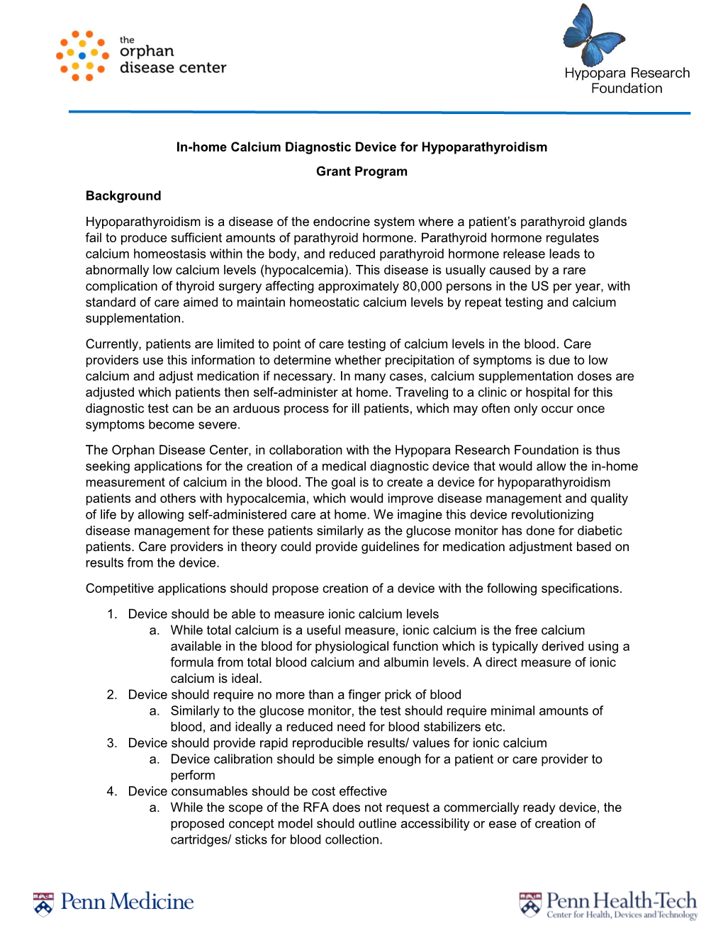 In-Home Calcium Diagnostic Device for Hypoparathyroidism Grant