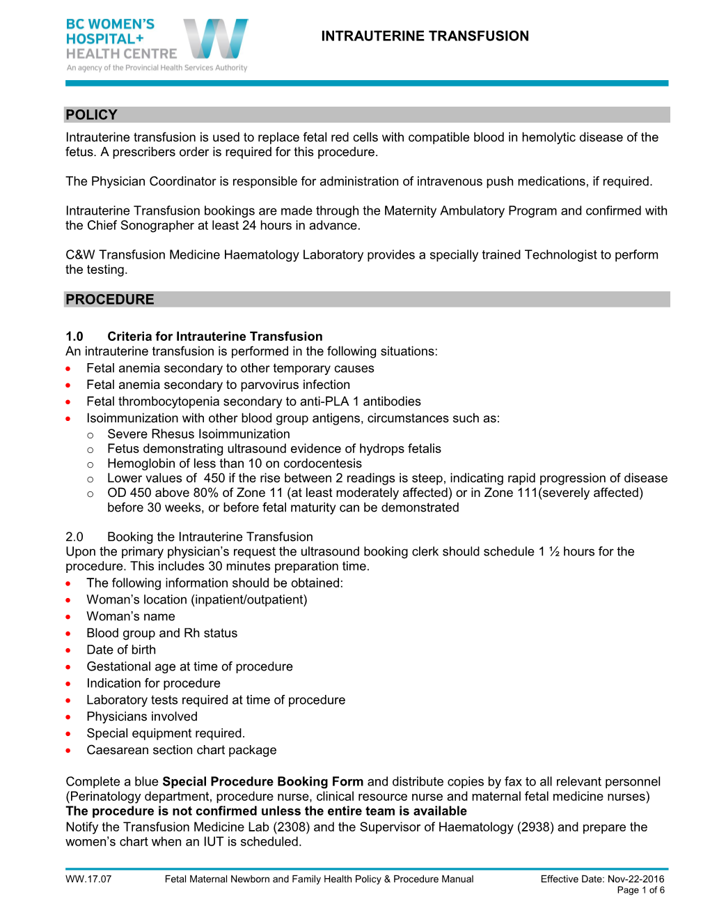 BCW Policy and Procedures TEMPLATE WW.01.01