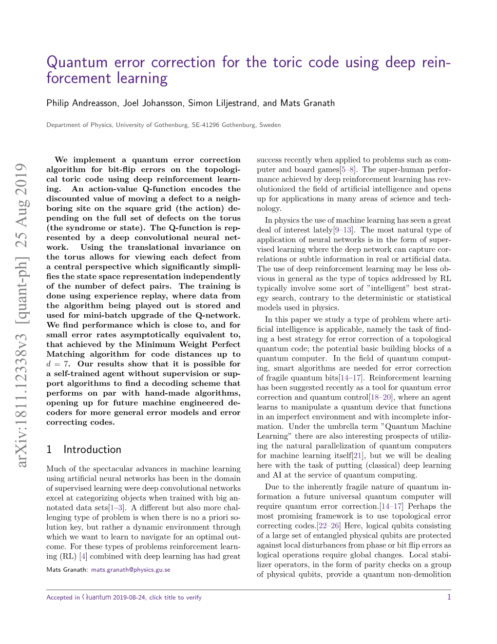 Quantum Error Correction for the Toric Code Using Deep Reinforcement