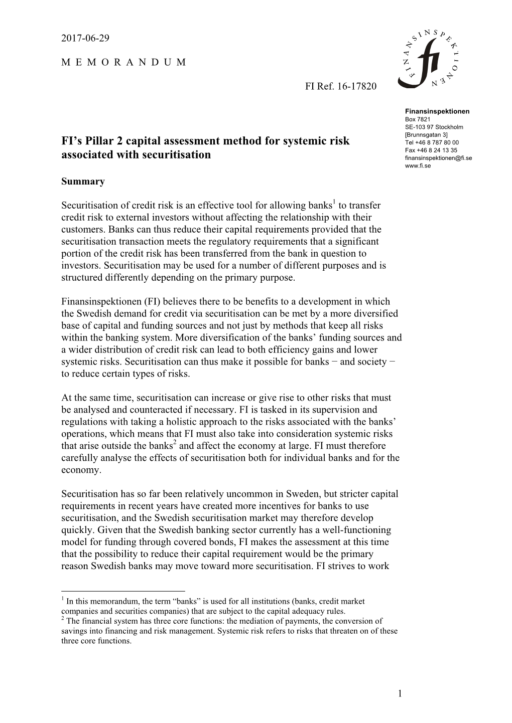 FI's Pillar 2 Capital Assessment Method for Systemic Risk Associated