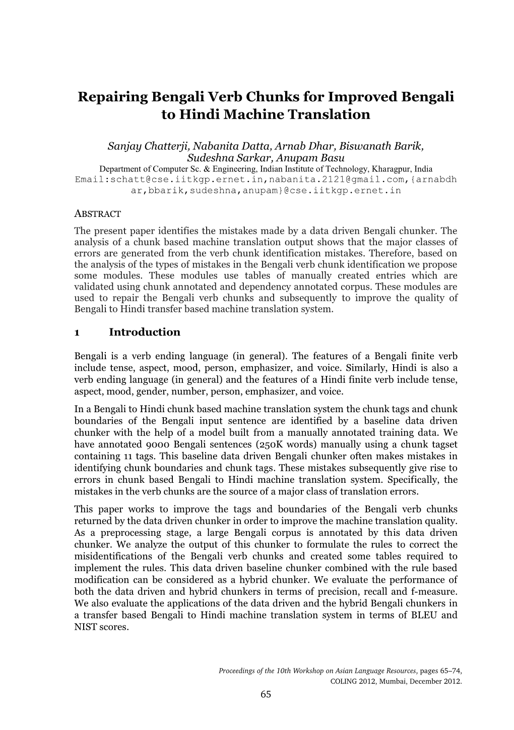 Repairing Bengali Verb Chunks for Improved Bengali to Hindi Machine Translation