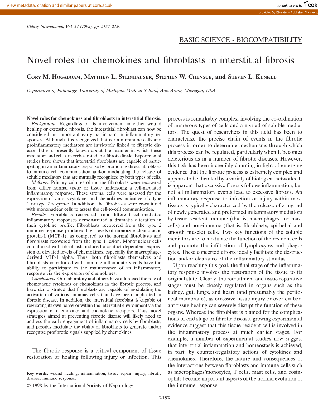 Novel Roles for Chemokines and Fibroblasts in Interstitial Fibrosis