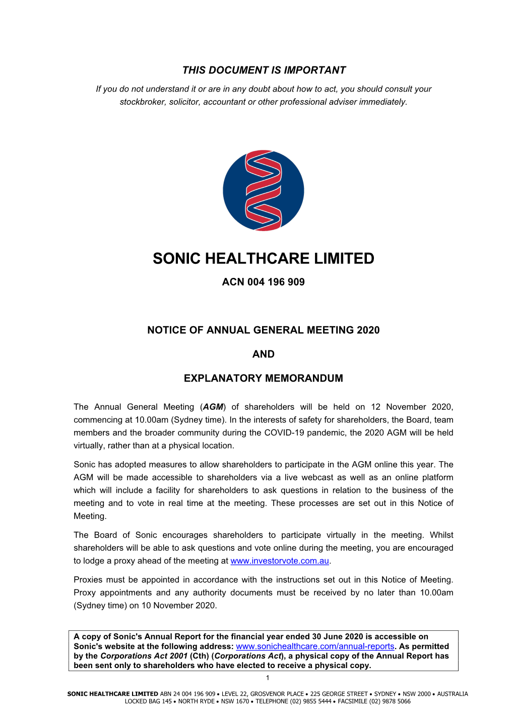 Sonic Healthcare Limited Acn 004 196 909