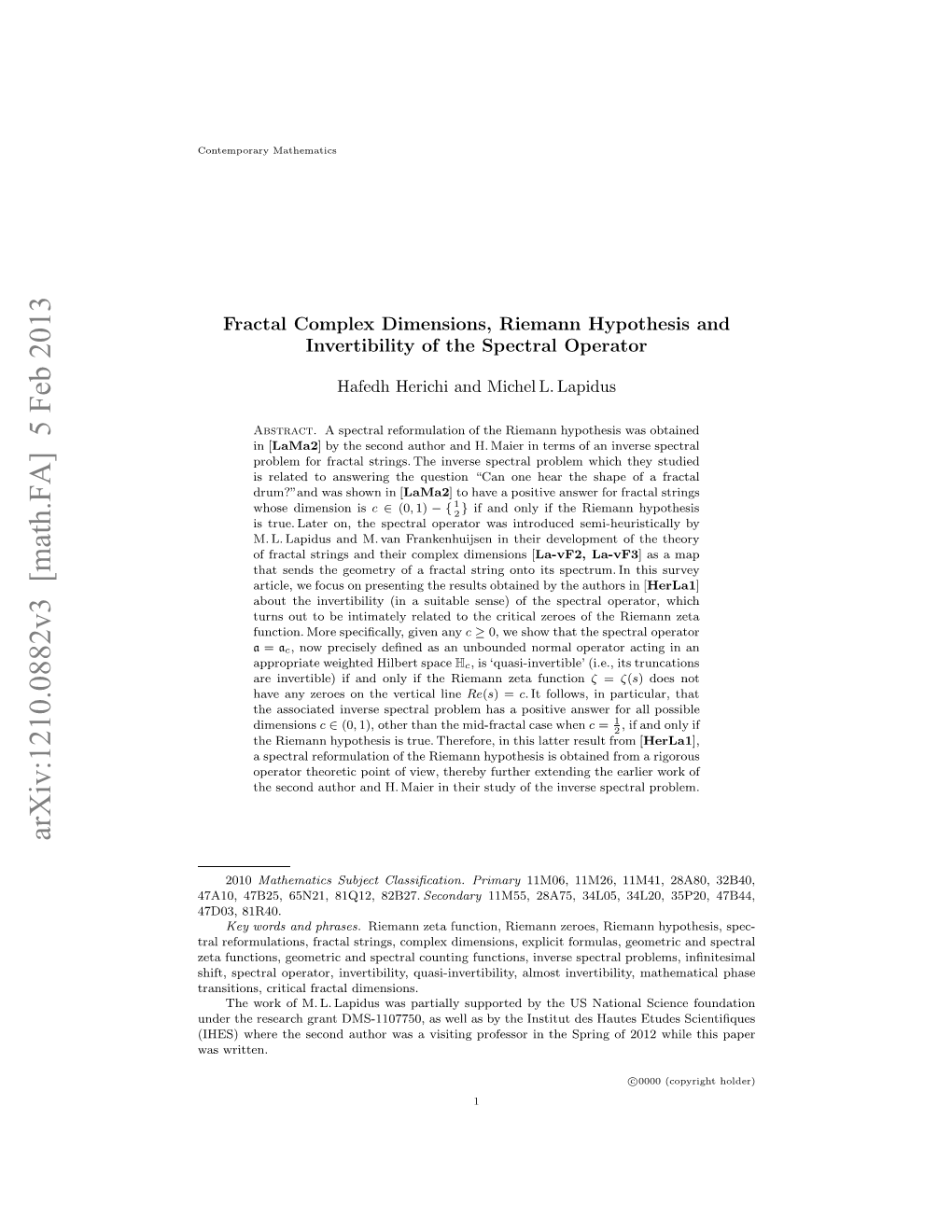 Fractal Complex Dimensions, Riemann Hypothesis And