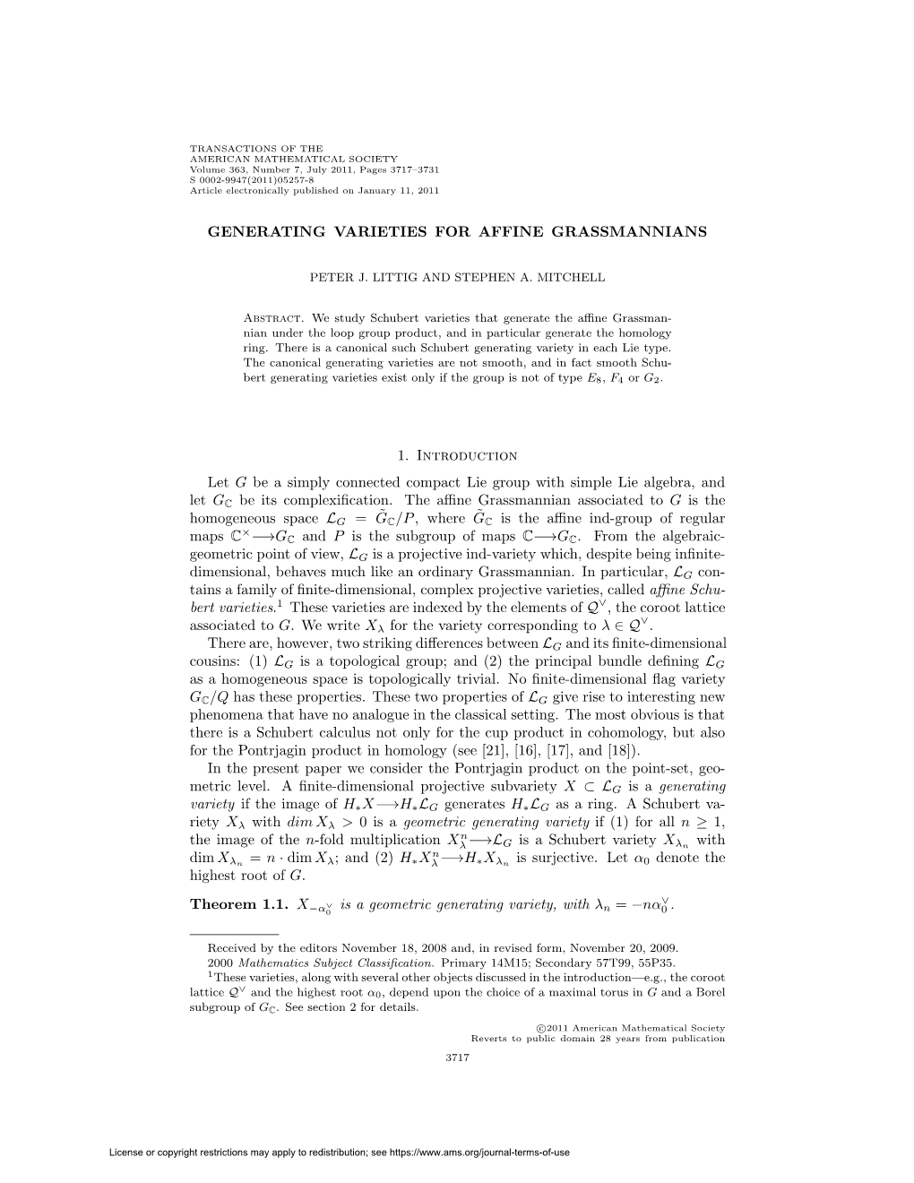 Generating Varieties for Affine Grassmannians 1