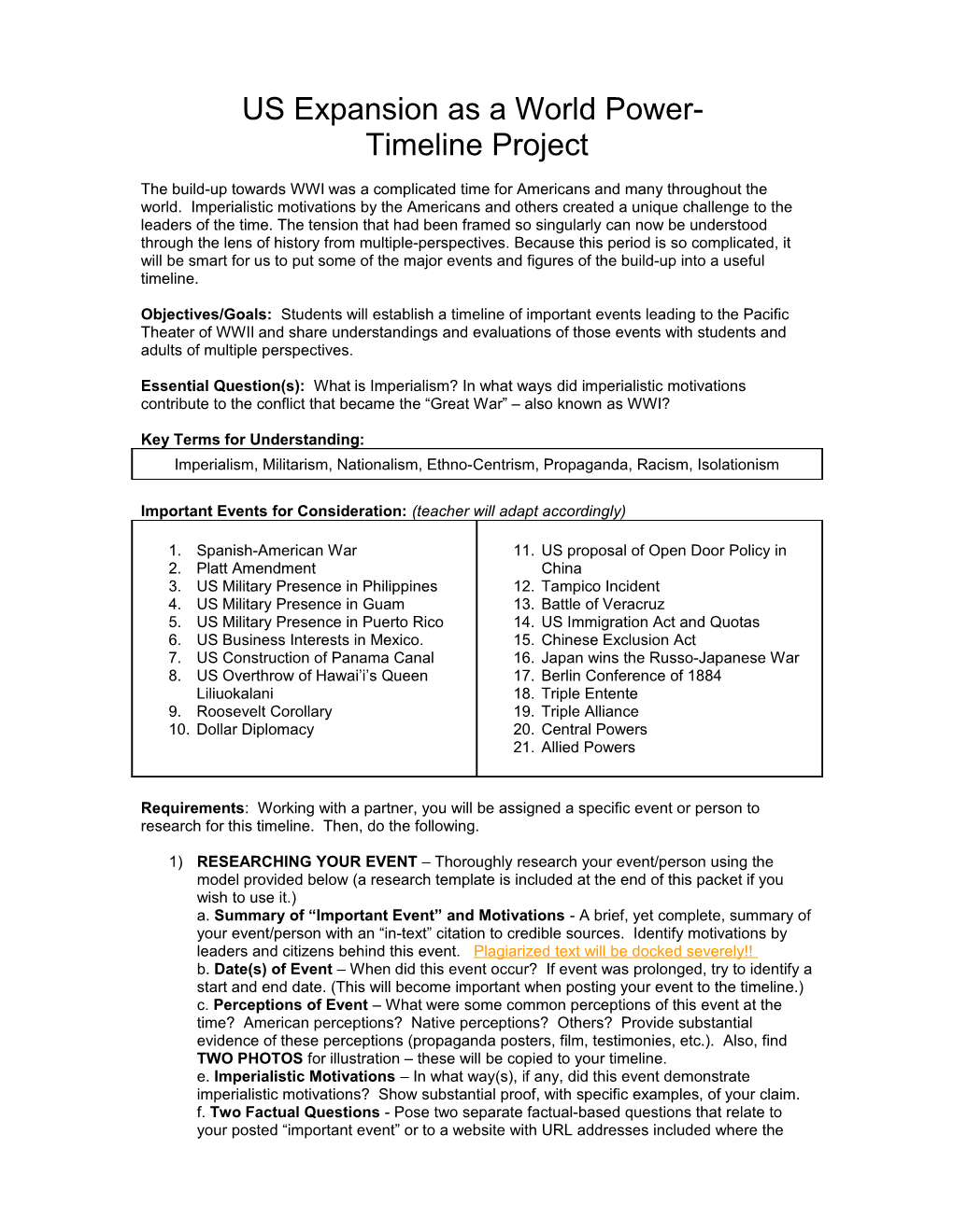 World War (Pacific Theater) Timeline Project