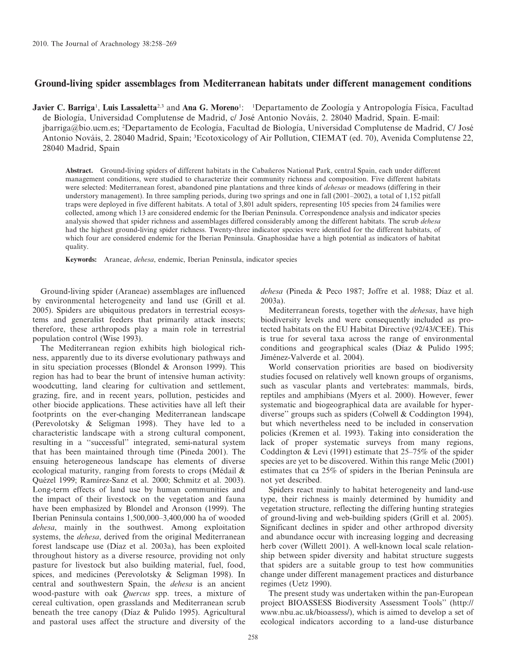 Ground-Living Spider Assemblages from Mediterranean Habitats Under Different Management Conditions