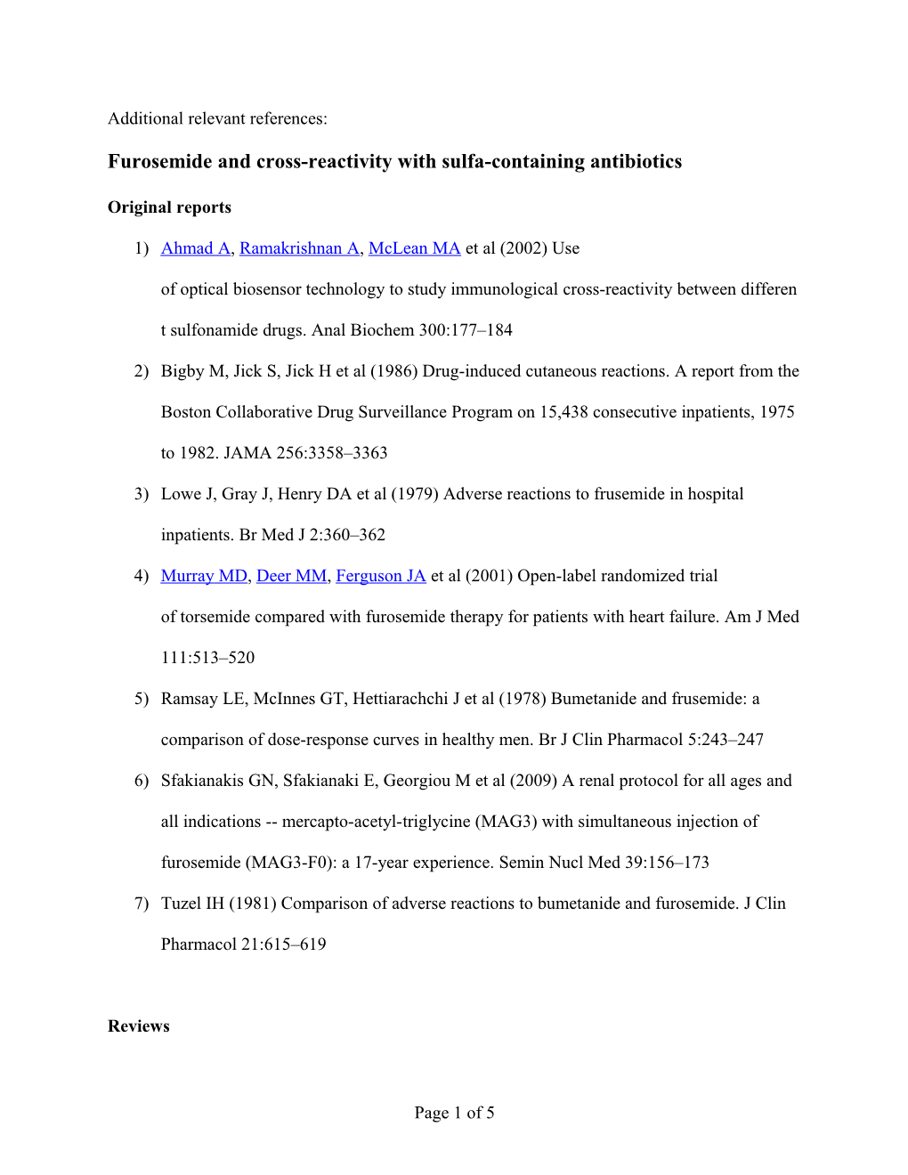 Furosemide and Cross-Reactivity with Sulfa-Containing Antibiotics