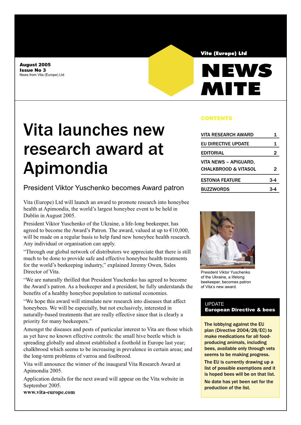 Vita Launches New Research Award at Apimondia NEWS MITE