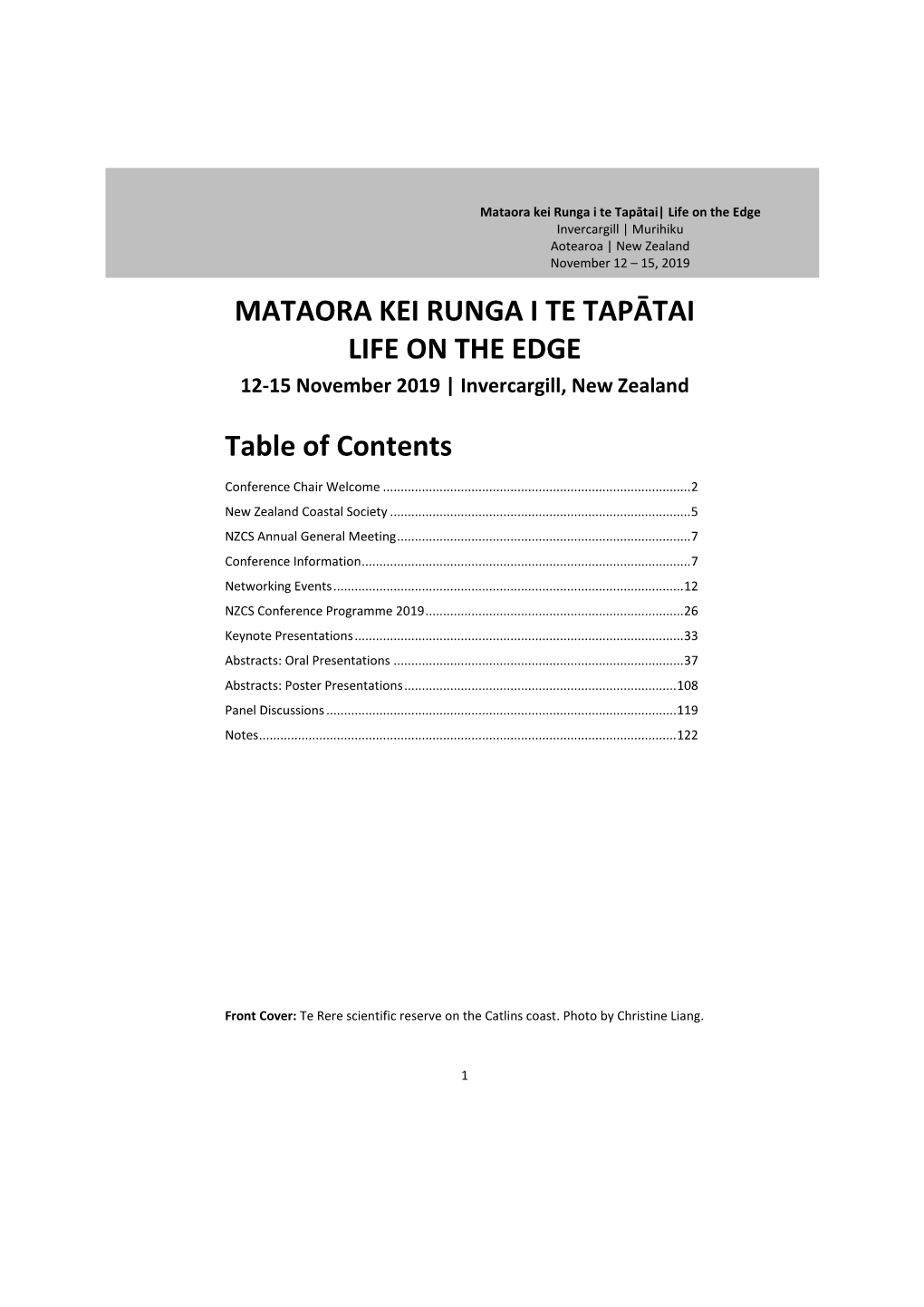 MATAORA KEI RUNGA I TE TAPĀTAI LIFE on the EDGE Table of Contents