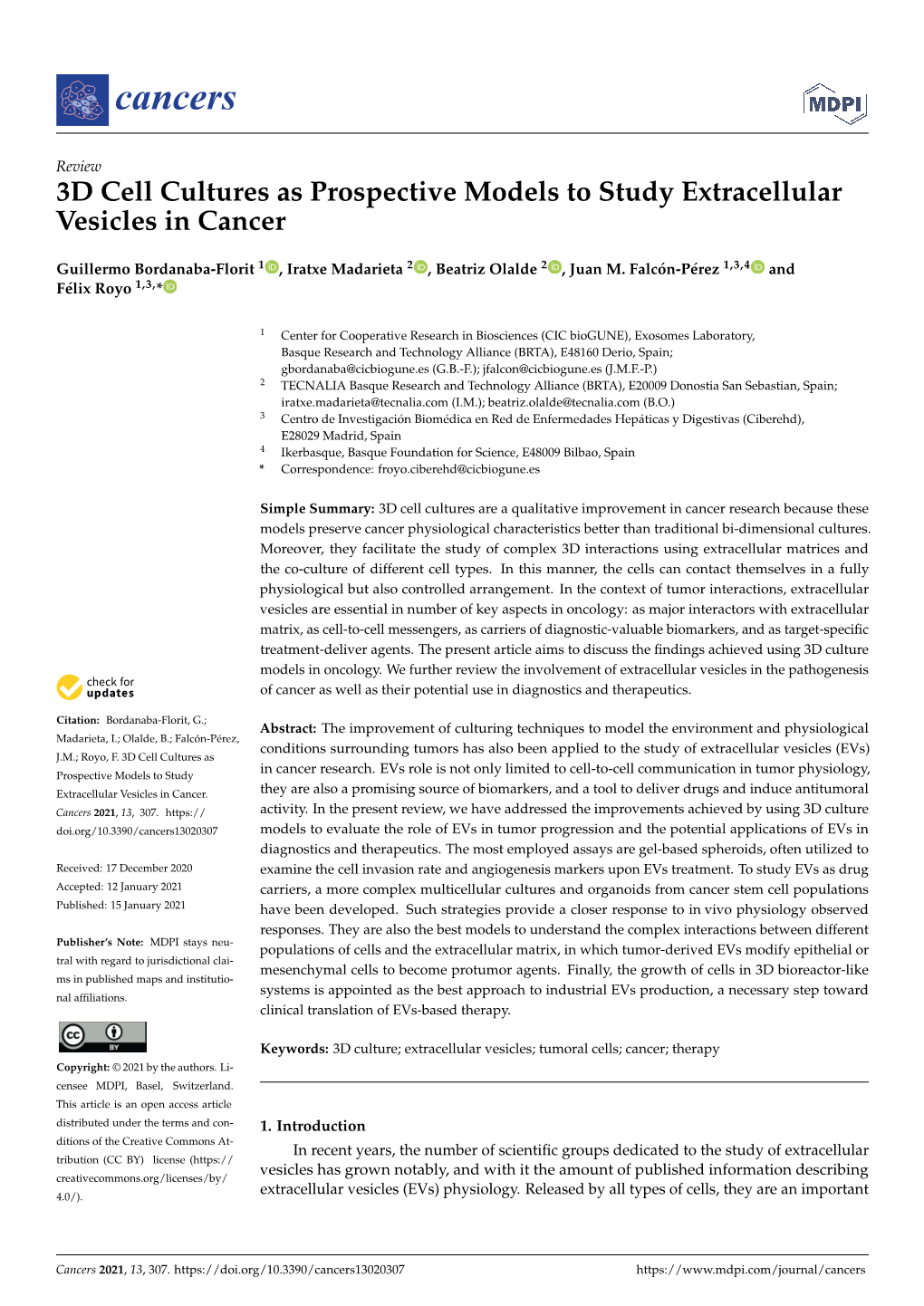 3D Cell Cultures As Prospective Models to Study Extracellular Vesicles in Cancer