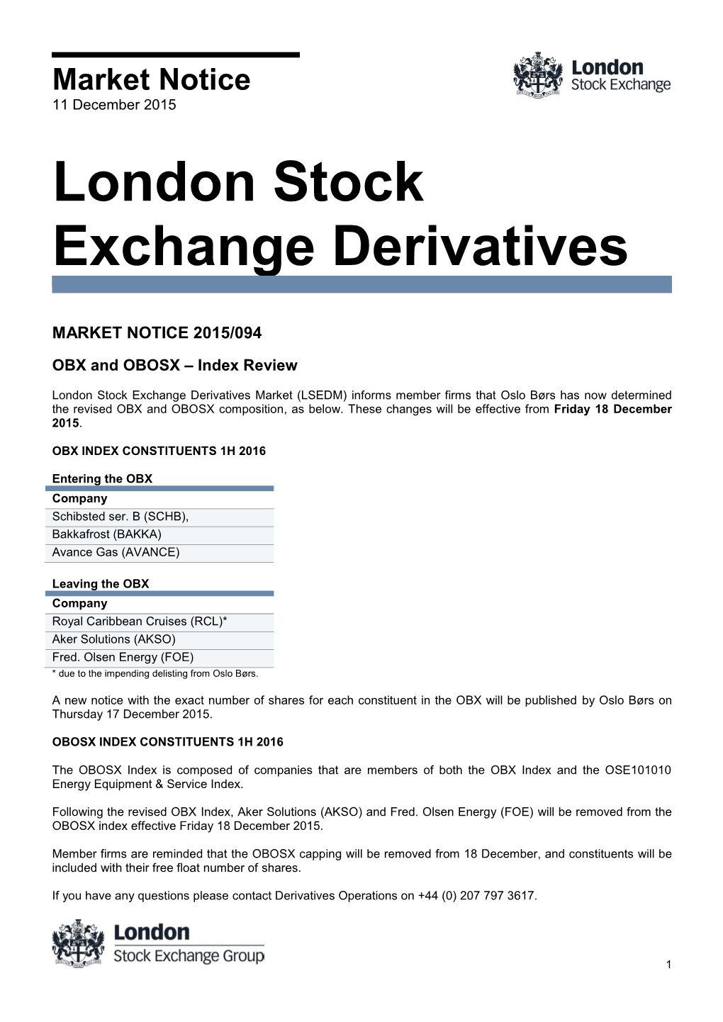 MARKET NOTICE 2015-094 OBX And